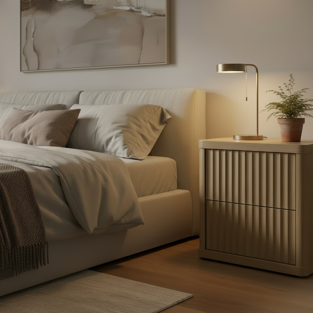 Milan Larger Size Nightstand en ambiente de cuarto